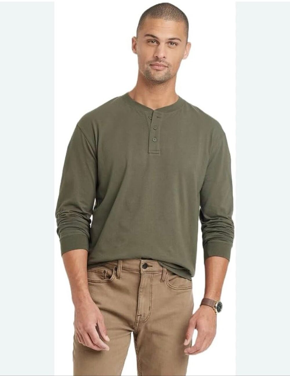 Goodfellow Green Men’s 3 Button Long Sleeve Henley Top Size Small New